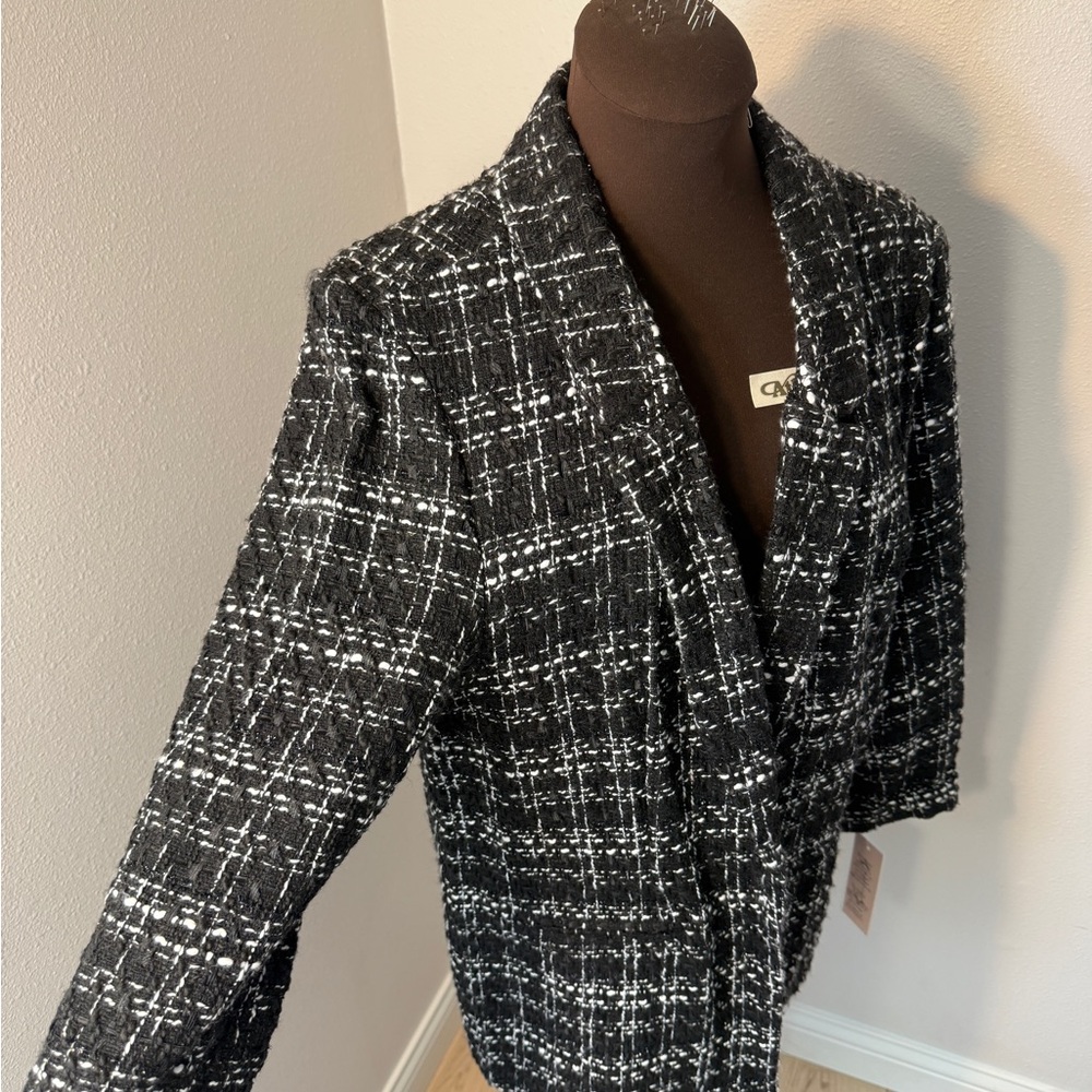 Nannette Black & White Tweed Shawl Collar Blazer
